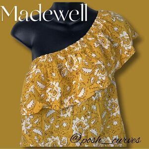 MADEWELL ASSAM Silk One-Shoulder Yellow Floral Blouse Tank-Top Size XS.
